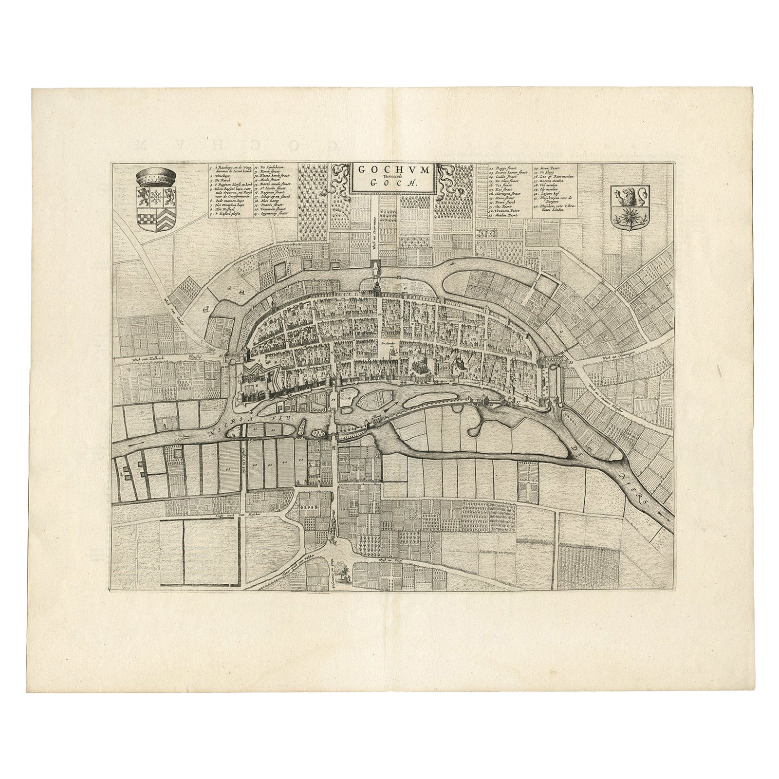 Antique Map of the City of Goch by Blaeu, 1649 For Sale