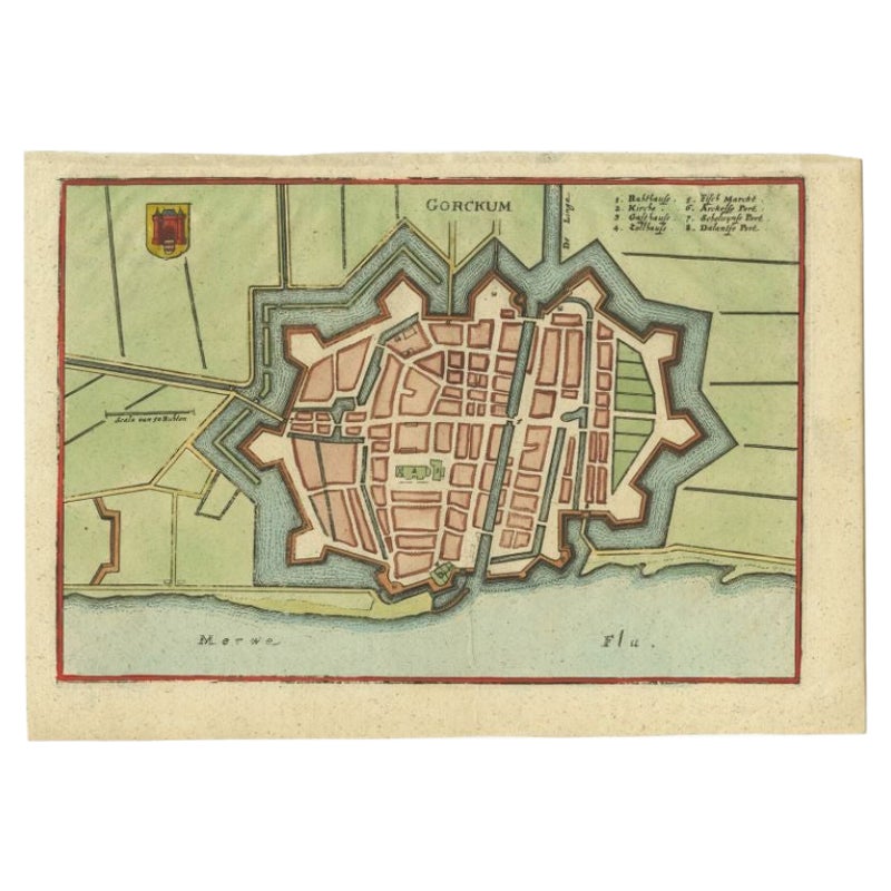 Antique Map of the City of Gorinchem by Merian, c.1659 For Sale