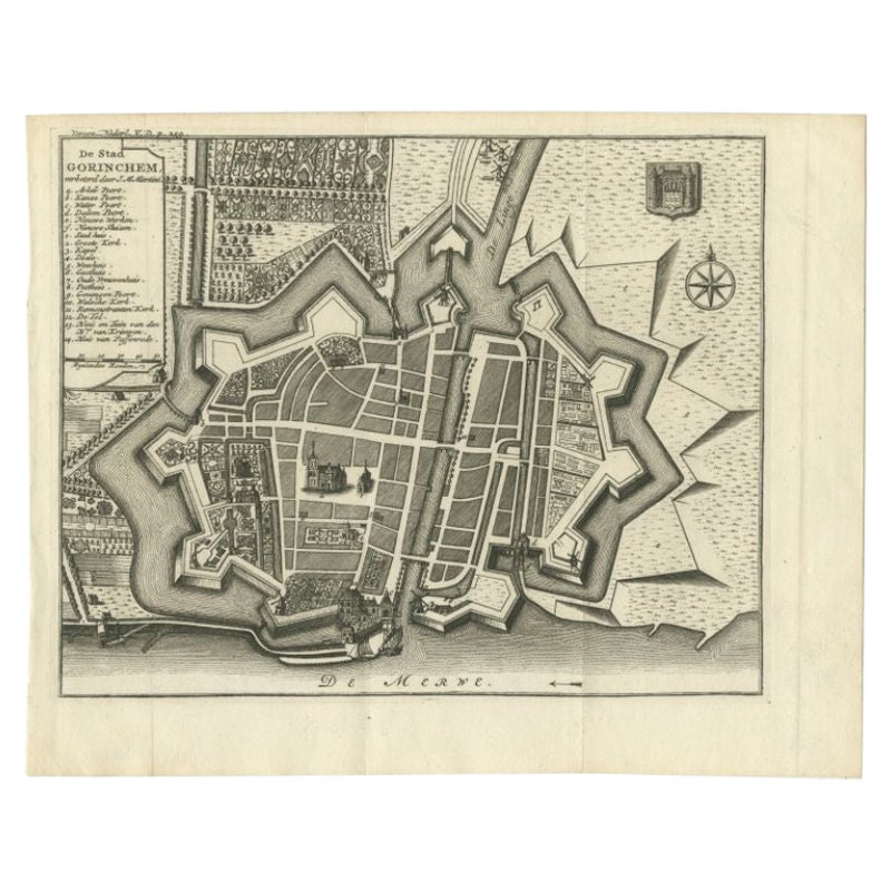Antique Map of the City of Gorinchem by Tirion, 1744 For Sale