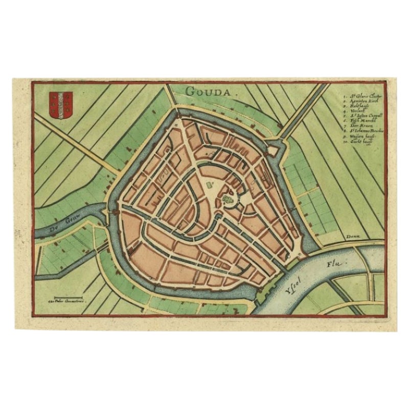 Antike Karte der Stadt Gouda, um 1750