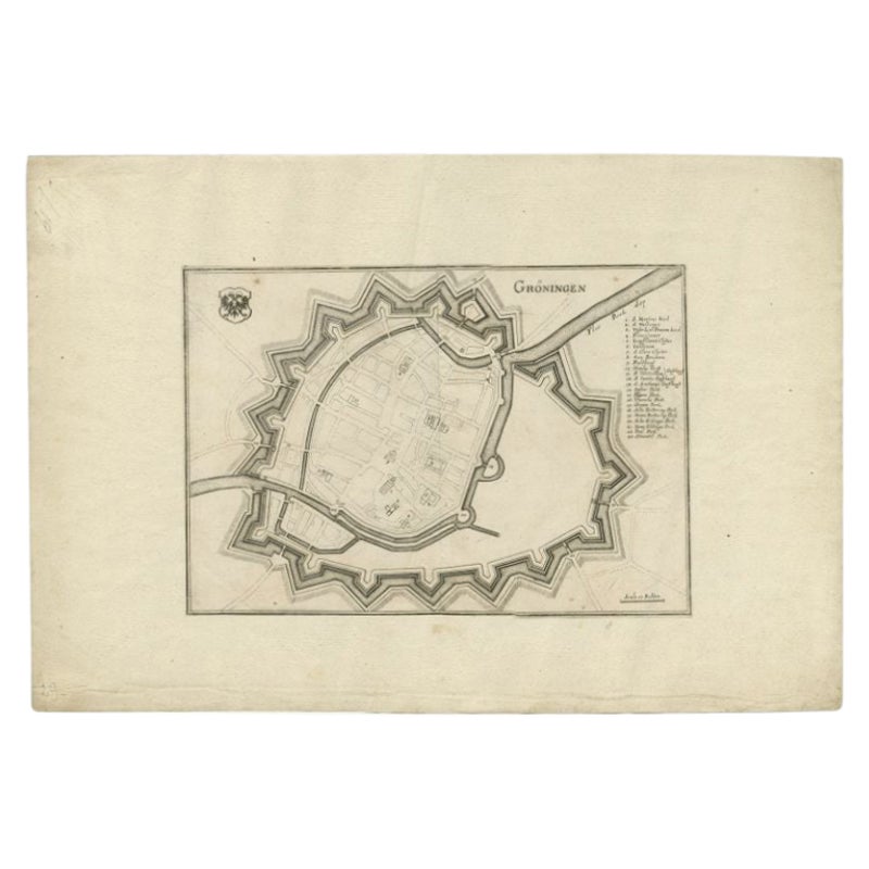 Antique Map of the City of Groningen by Merian, 1659 For Sale