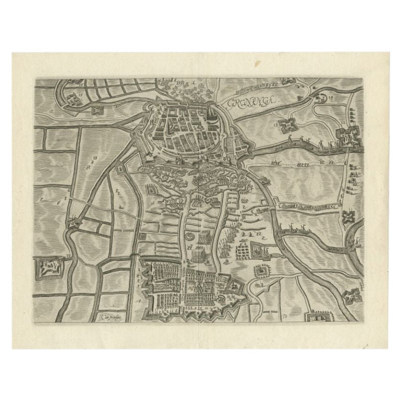 Antique Map of the City of Groningen by Orlers, 1615 For Sale