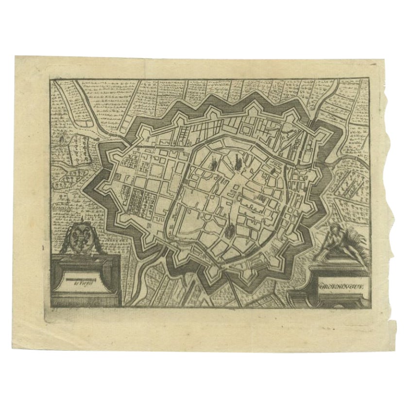 Antique Map of the City of Groningen Made After Harrewijn, C.1750