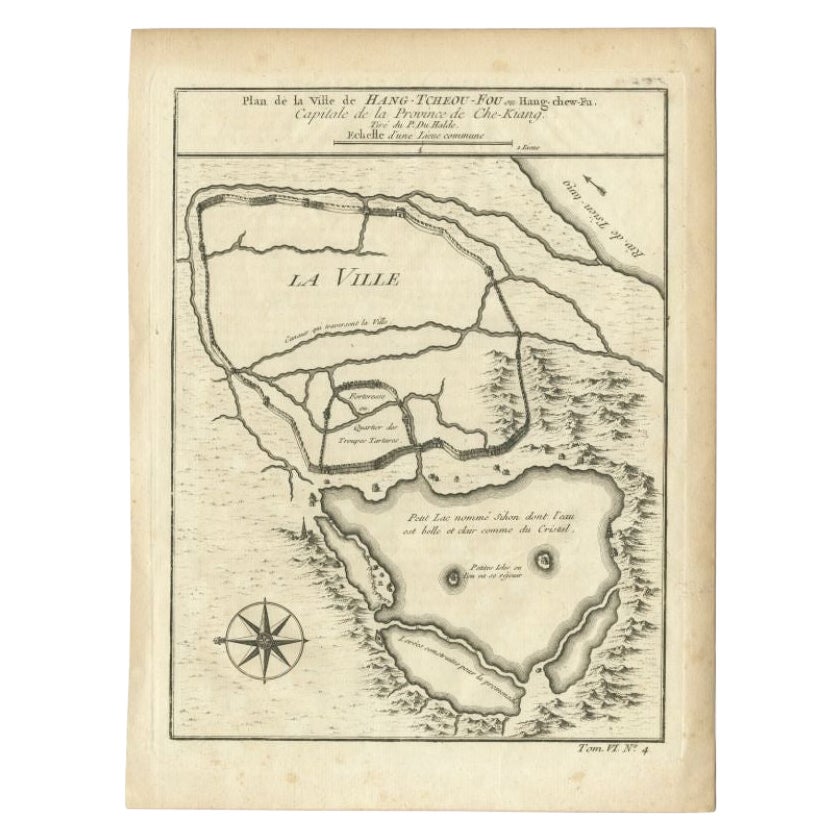 Antike Karte der Stadt Hangzhou von Bellin, 1748