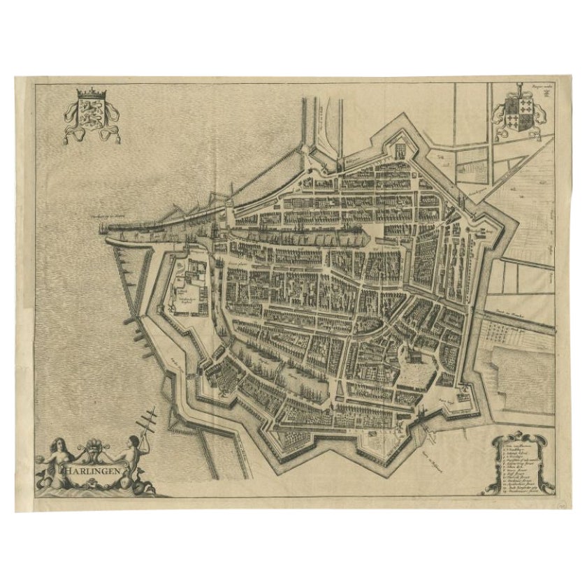 Antique Map of the City of Harlingen by Janssonius, c.1657 For Sale