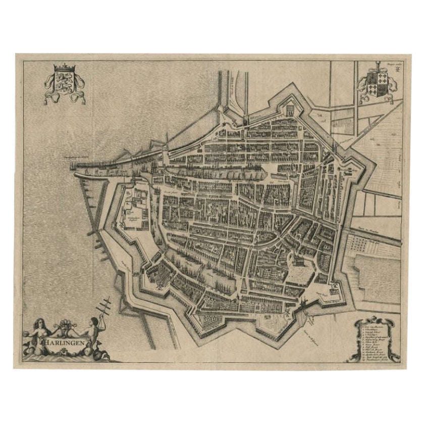 Carte ancienne de la ville de Harlingen par Janssonius, datant d'environ 1657 en vente