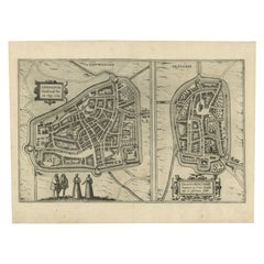 Antique Map of the City of Leeuwarden and Franeker by Braun & Hogenberg, 1580