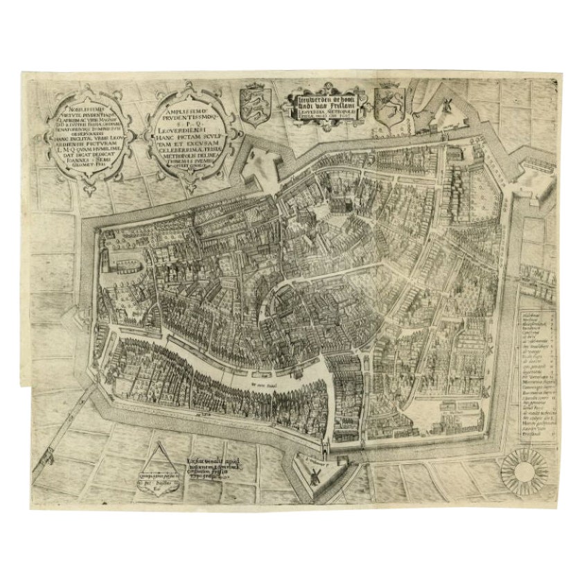 Antique Map of the City of Leeuwarden by Bast, 1603 For Sale