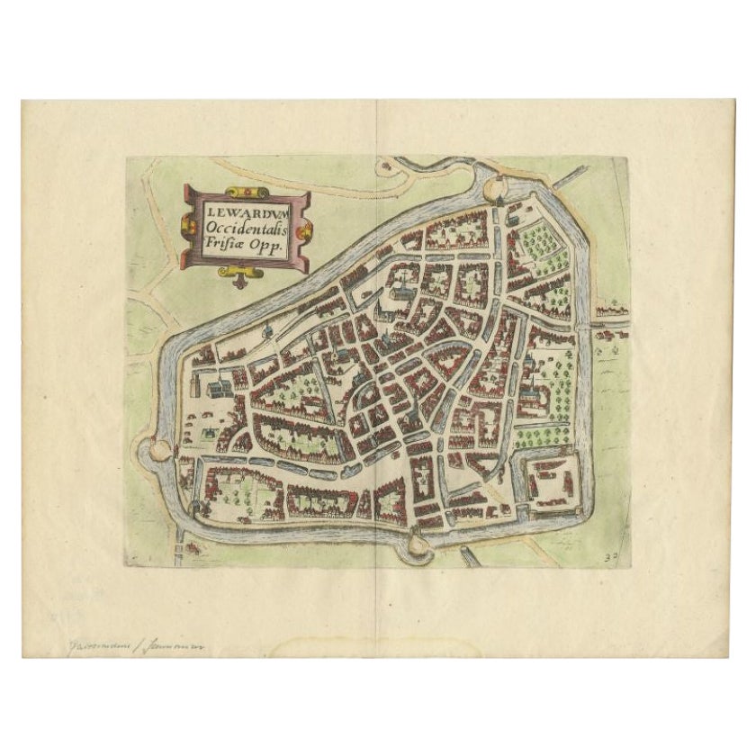 Antique Map of the City of Leeuwarden, The Netherlands, by Guicciardini, 1612 For Sale