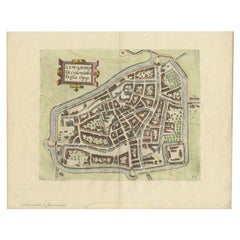Carte ancienne de la ville de Leeuwarden, aux Pays-Bas, par Guicciardini, 1612