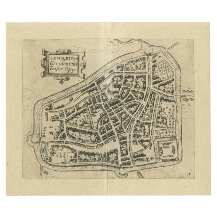 Antique Map of the City of Leeuwarden by Guicciardini, 1613
