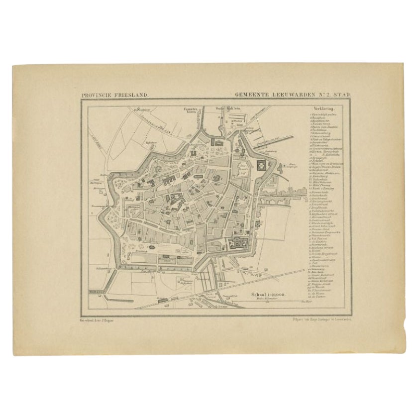 Antique Map of the City of Leeuwarden by Kuyper, 1868 For Sale