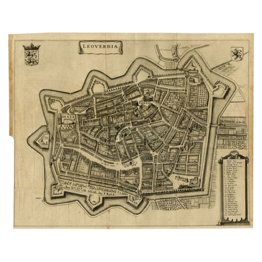 Antique Map of the City of Leeuwarden by Leti, 1690 For Sale