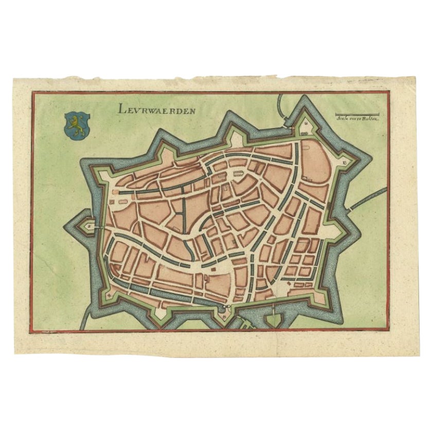 Antique Map of the City of Leeuwarden by Merian, 1659 For Sale