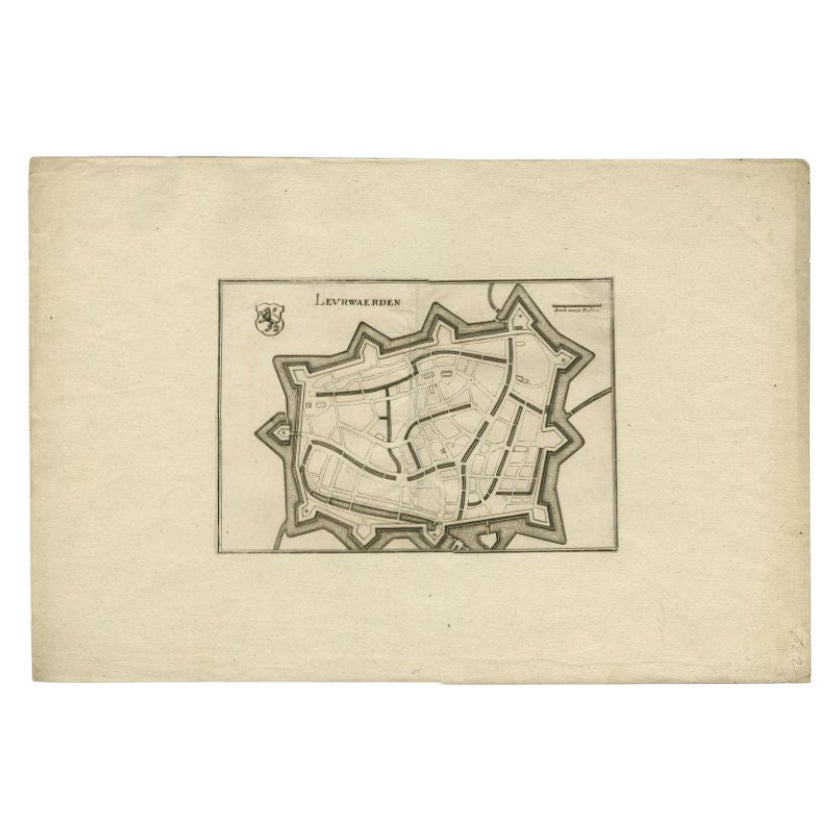 Antique Map of the City of Leeuwarden by Merian, 1659 For Sale