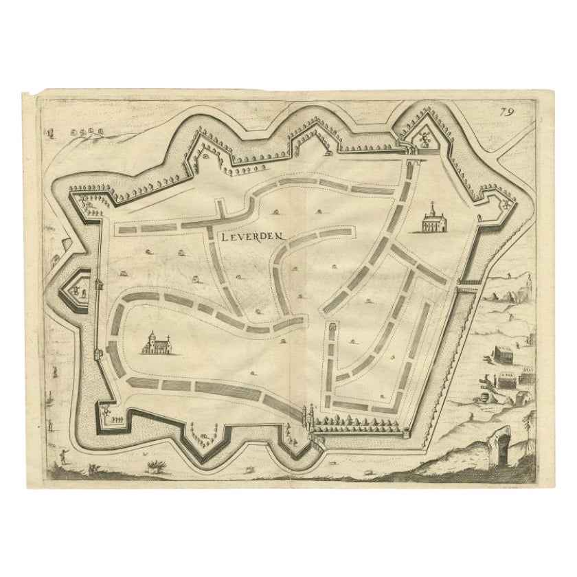 Carte ancienne de la ville de Leeuwarden par Priorato, 1673 en vente