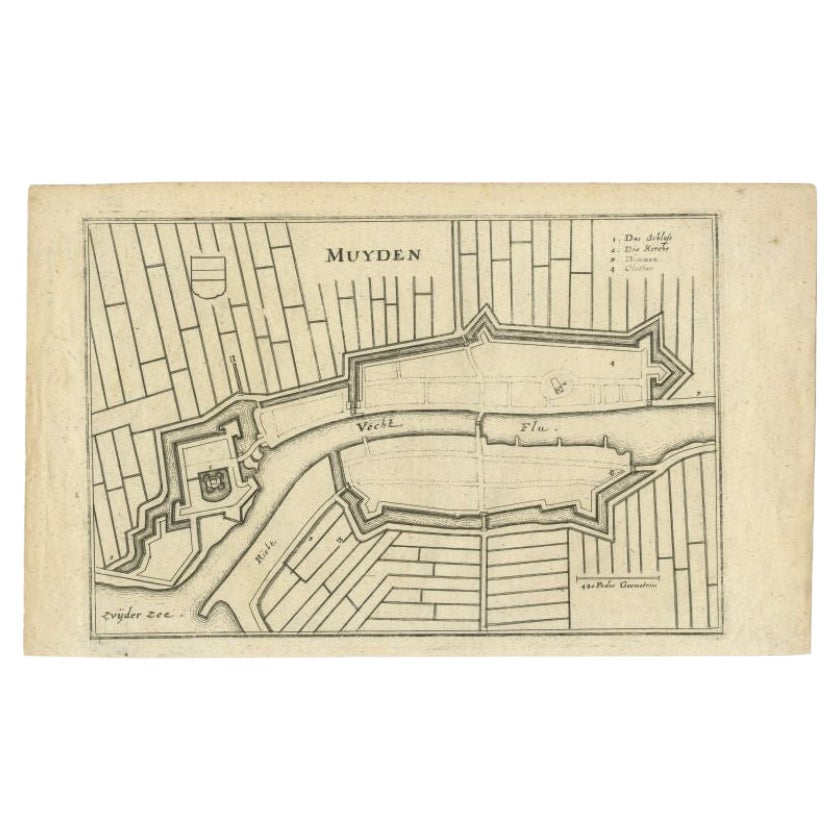 Antique Map of the City of Muiden by Merian, 1659 For Sale
