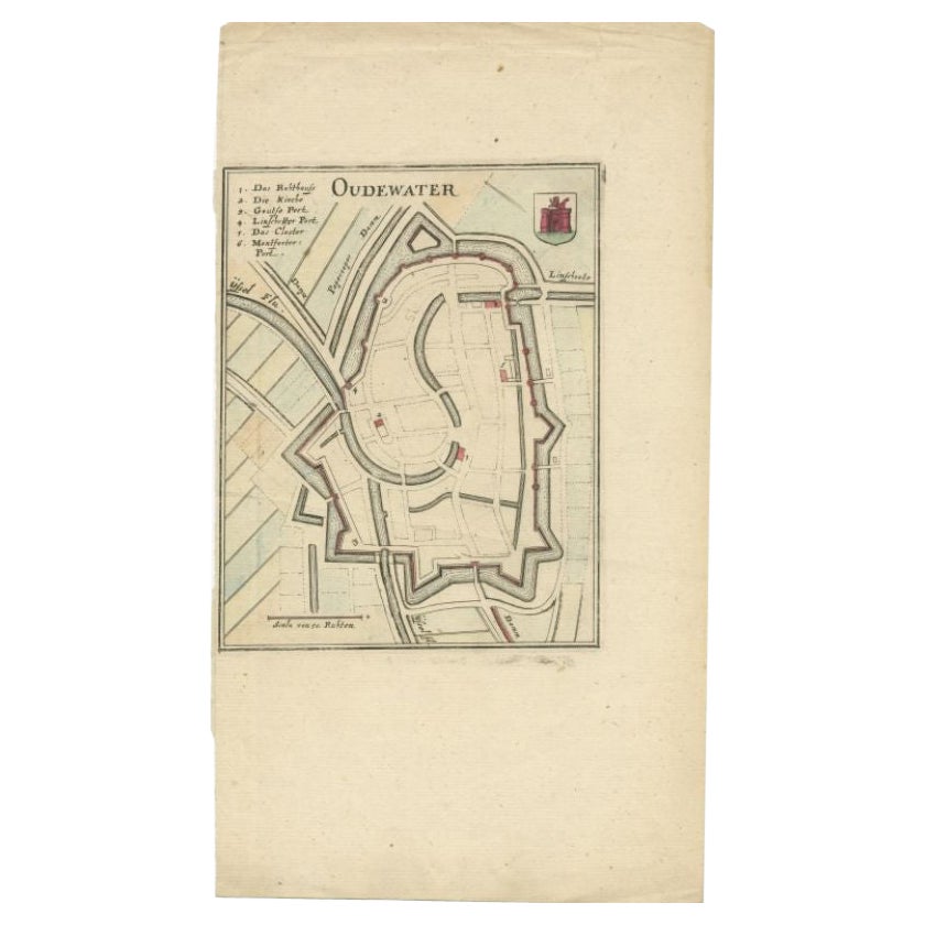 Antique Map of the City of Oudewater by Merian, 1659