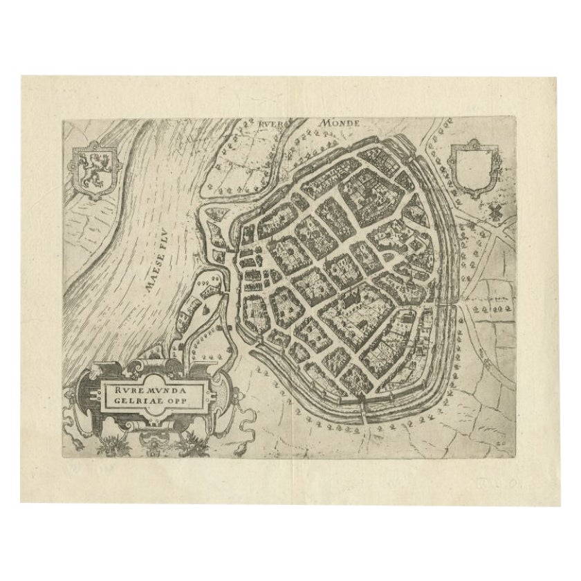 Antike Karte der Stadt Roermond von Guicciardini, 1613