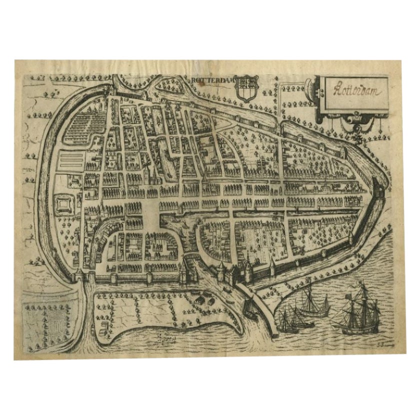 Antique Map of the City of Rotterdam by Guicciardini, C.1600 For Sale