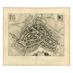 Antike Karte der Stadt Sneek von Blaeu, 1652