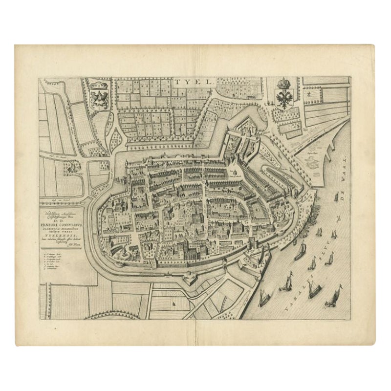 Antique Map of the City of Tiel by Blaeu, 1649 For Sale