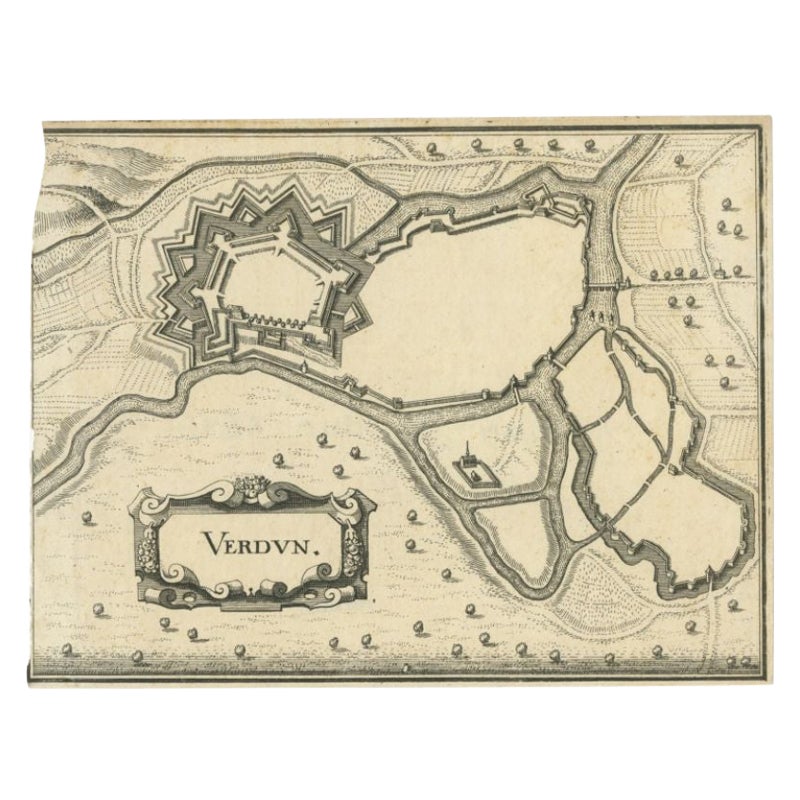 Antique Map of the City of Verdun by Merian, c.1650 For Sale