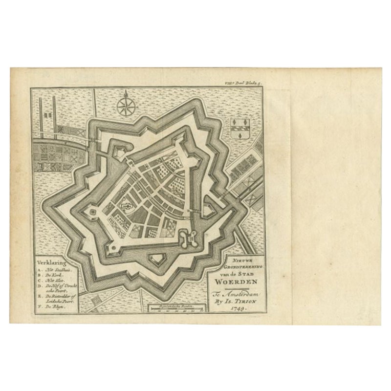 Antique Map of the City of Woerden by Tirion, c.1750 For Sale