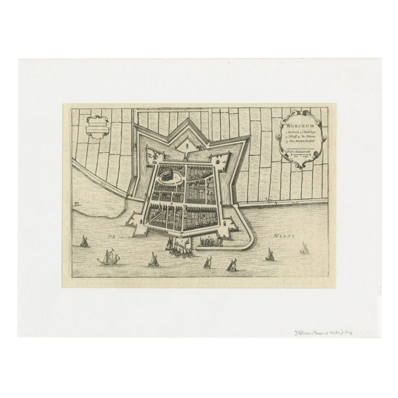 Antique Map of the City of Workum by Blaeu, 1649 For Sale