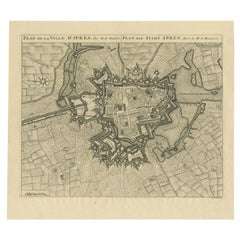 Antique Map of the City of Ypres by Beaulieu, 1729