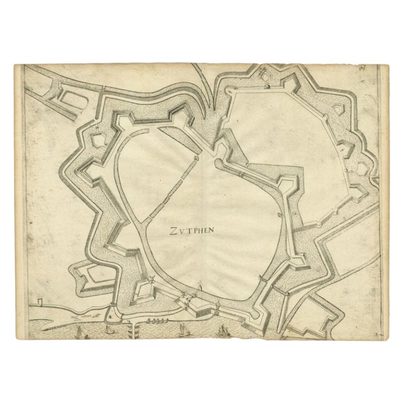 Antique Map of the City of Zutphen, c.1650 For Sale