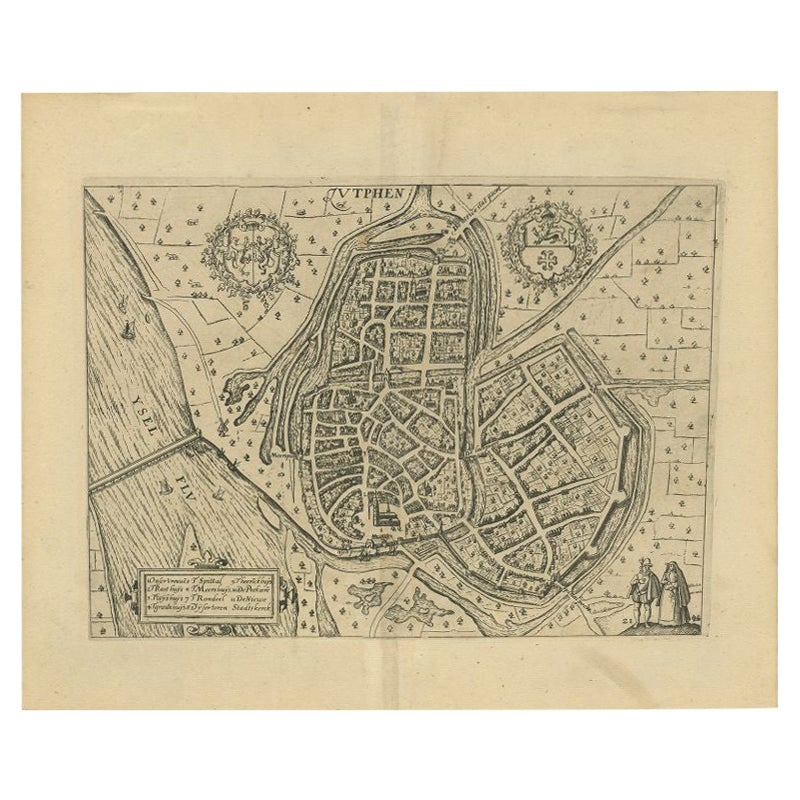 Antique Map of the City of Zutphen by Guicciardini, 1612