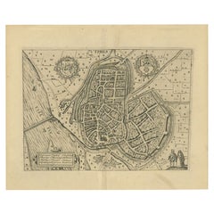 Antique Map of the City of Zutphen by Guicciardini, 1612