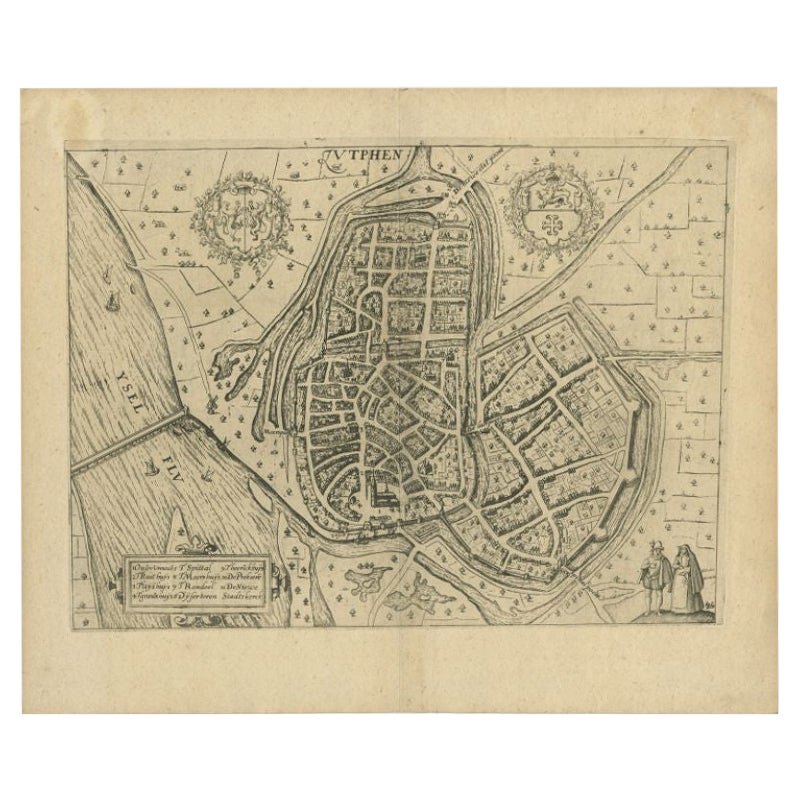Antique Map of the City of Zutphen by Guicciardini, 1613 For Sale