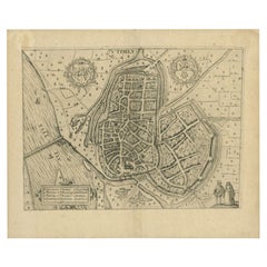 Antique Map of the City of Zutphen by Guicciardini, 1613