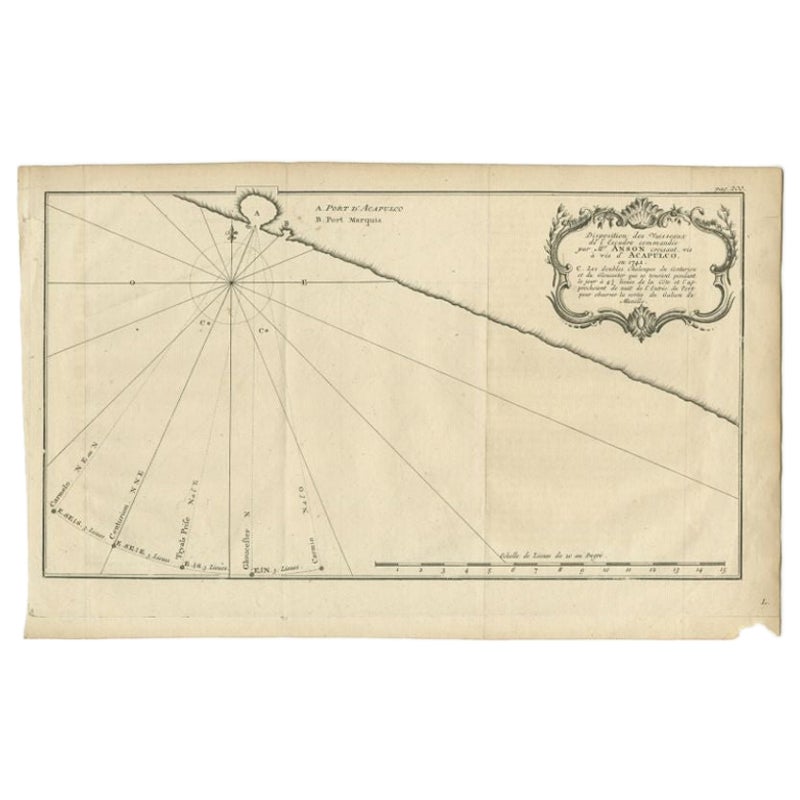 Antique Map of the Coast of Acapulco by Anson, c.1740 For Sale
