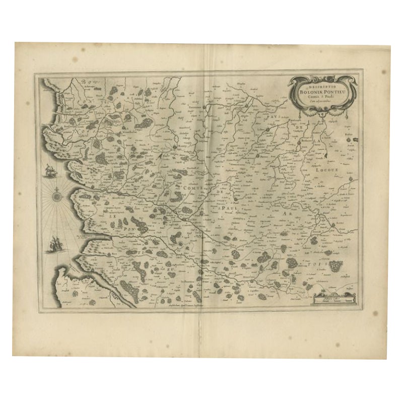 Antique Map of the Coast of Artois by Janssonius, 1657 For Sale