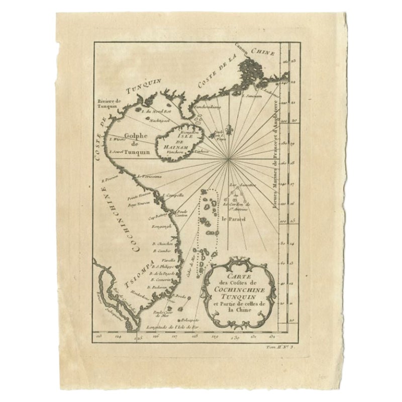 Antike Karte der Küste Chinas von Bellin, 1752