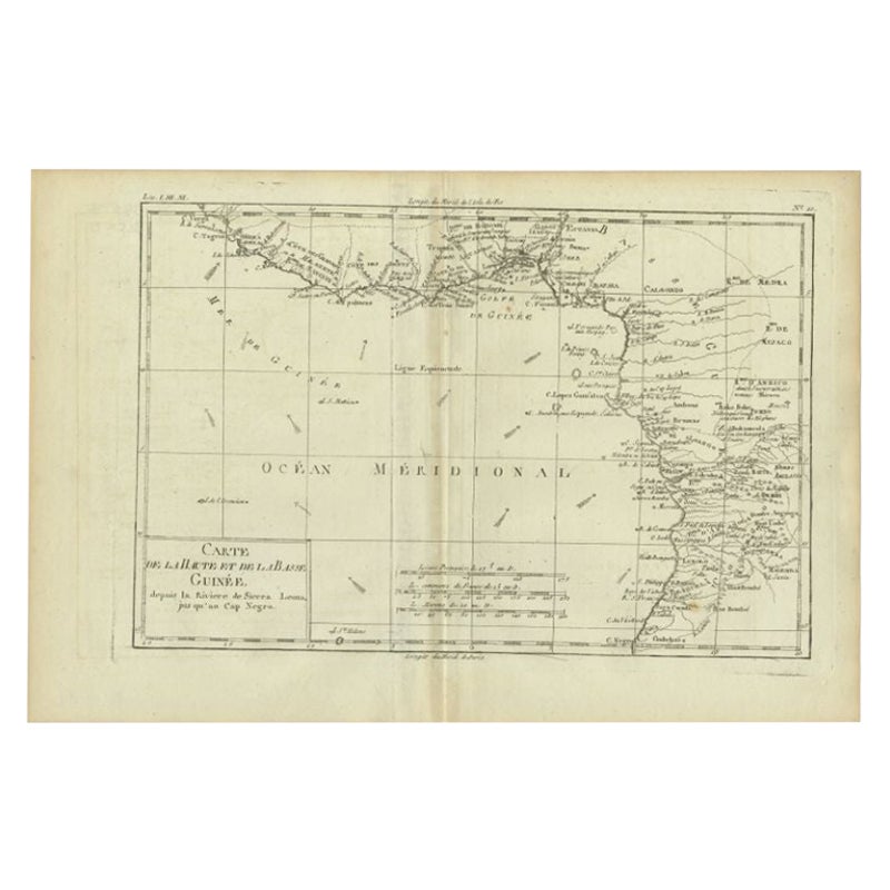 Carte ancienne de la côte de la Guinésie, Afrique, vers 1780