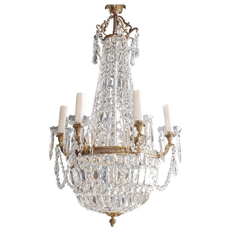 Sparkle Empire Sac a Pearl Chandelier Crystal Gold Basket Antique Brass  Classic For Sale at 1stDibs