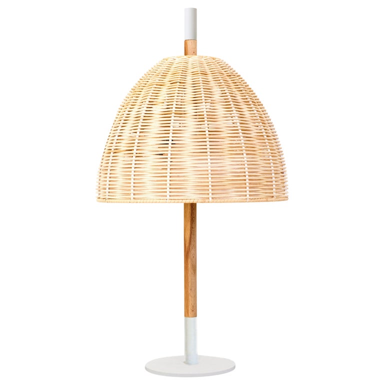 Contemporary by Chitarrini Studio Handmade Table Lamp Natural Rattan White For Sale