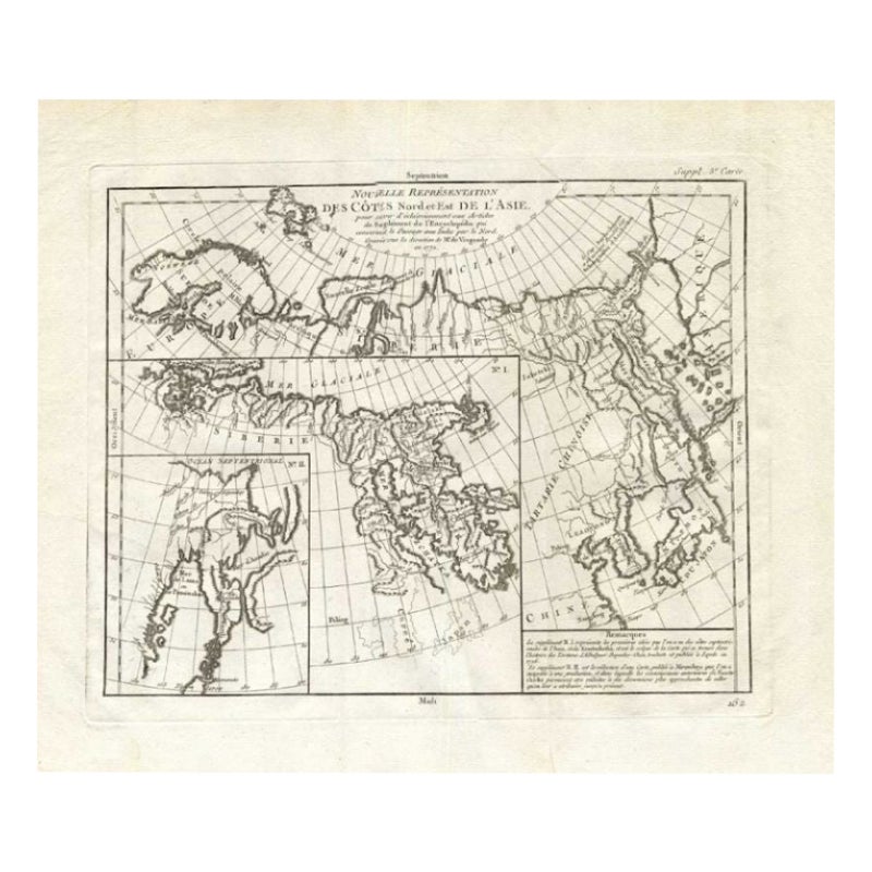 Antique Map of the Coast of North and East Asia by Diderot, 1751 For Sale