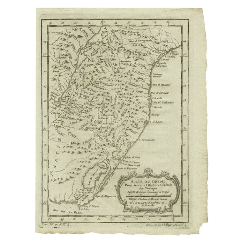 Antique Map of the Coast of Southern Brazil by Bellin, c.1755 For Sale