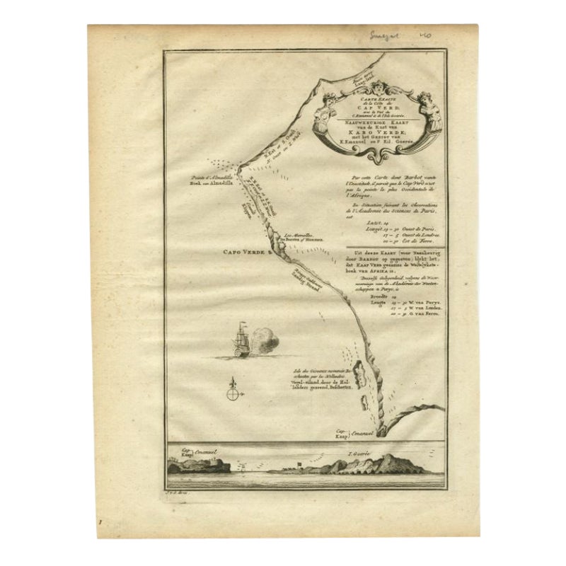 The Cape Verde Islands Coast Gravure ancienne de Van Schley, 1747