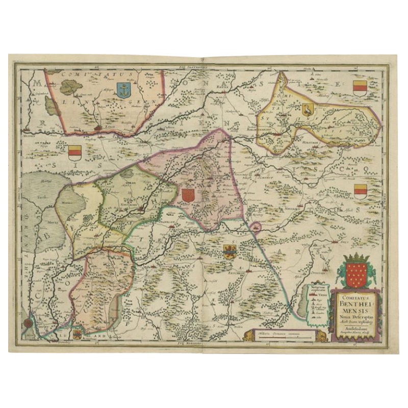 Antique Map of the County of Bentheim by Hondius, c.1630 For Sale