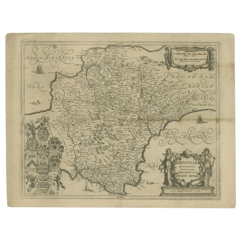 Carte ancienne du County of Devon par Overton, 1713 en vente