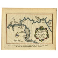 Antike Karte des Verlaufs des Sanaga- Flusses von Van Schley, 1747