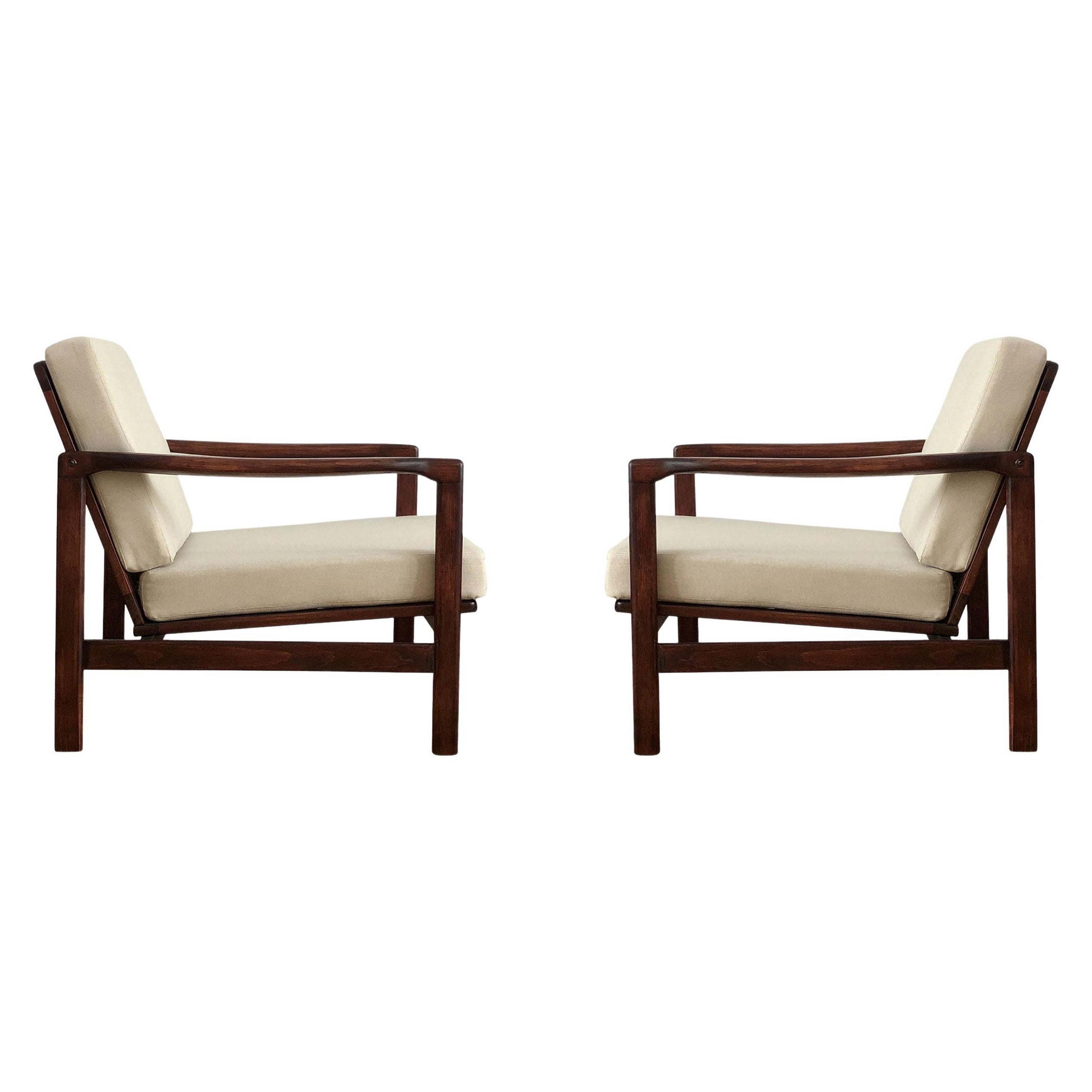 Mid Century Beige B-7752 Armchairs by Zenon Bączyk, 1960s, Set of 2