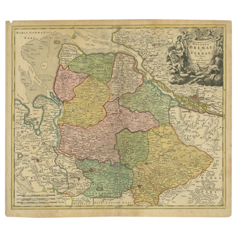 Antique Map of the Duchies of Bremen and Verden by Homann, c.1730 For Sale