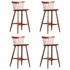 Four Mira Nakashima 4-Legged High Chairs based on a design by George Nakashima